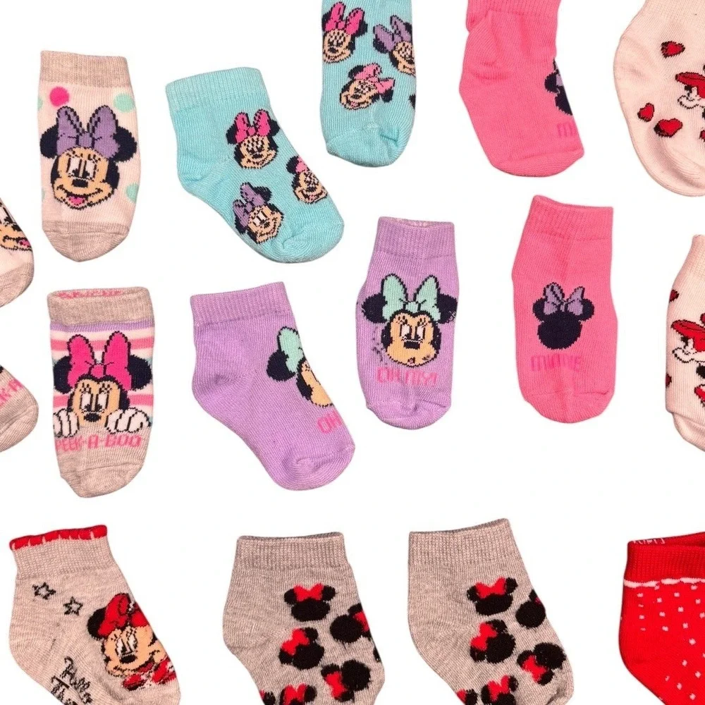 Disney Minnie Mouse Baby Socks 9 Pair Bundle Toddler Girl Cotton‎ Rich Cute 590